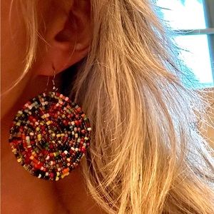 African seed bead earrings with metal wire hooks.  Unique, beautiful, colorful